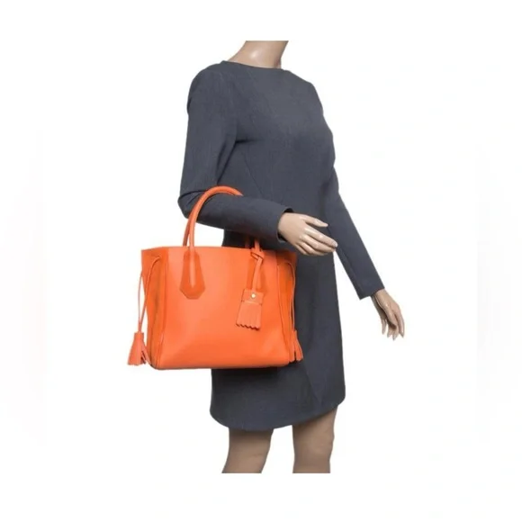 Longchamp Orange Leather and Suede Penelope Fantaisie Tote (Large) - Picture 3 of 5